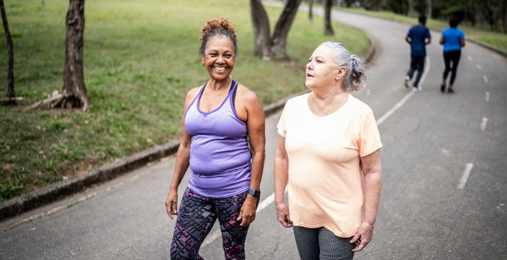 Senior women walking in a park