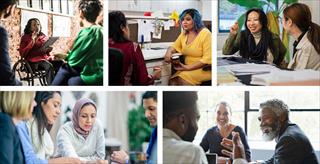collage of people discussing equity, diversity, and inclusion issues