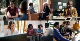 collage of therapists and patients in various clinical settings