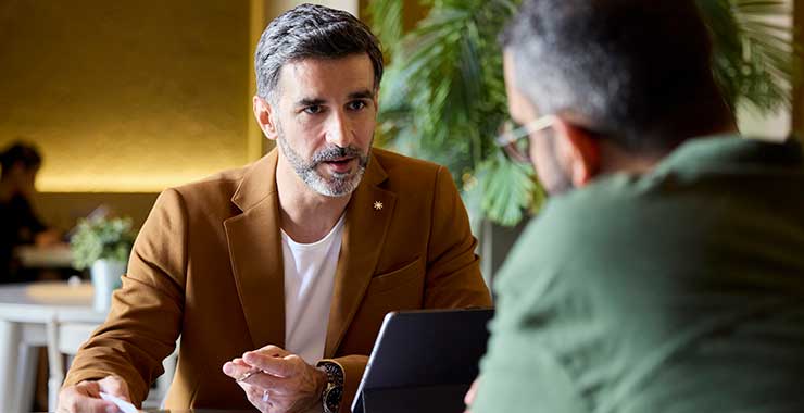 two men talking