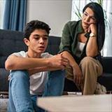mother and teen son talking