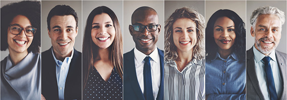 Professional individuals standing in a row