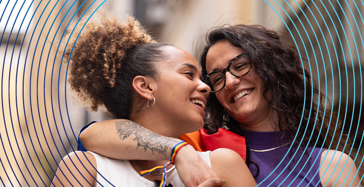smiling women in LBGTQ couple
