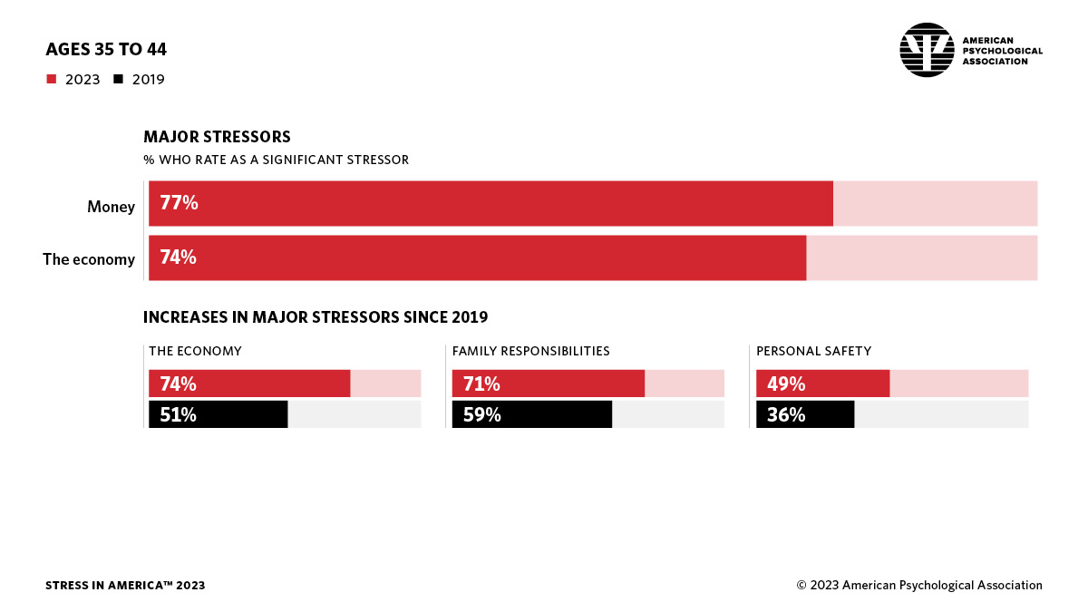 infographic showing sources of stress for people ages 35–44