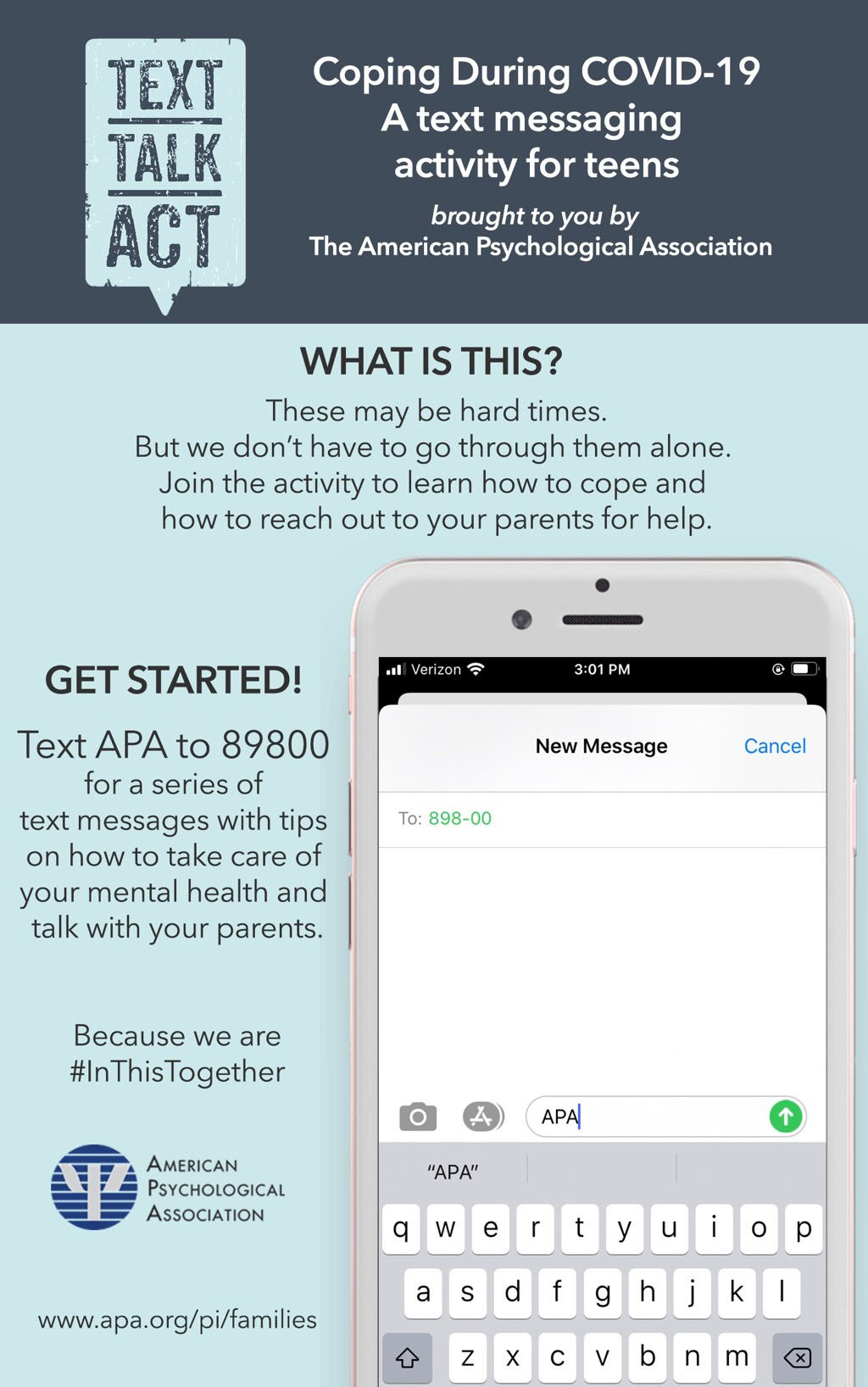 Text, Talk, Act Infographic
