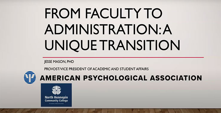 Tan background emblazoned with presentation title, “From Faculty to Administration: A Unique Transition.”
