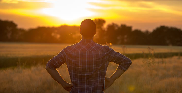 Man looking at sunrise