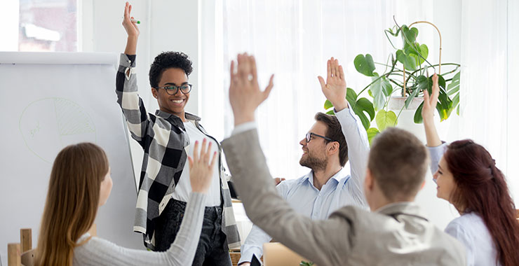 Woman raising her hand