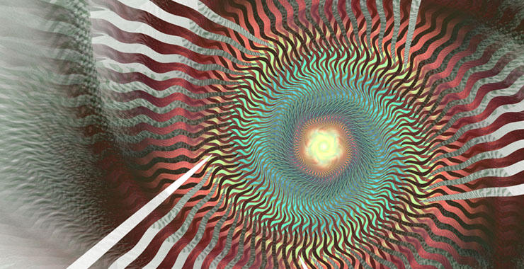 Abstract illustration of a spiraling optical pattern with a glowing center, evoking the visual effect of hypnosis.