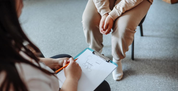 Mental health professional conducting a one-on-one counseling session with an individual.