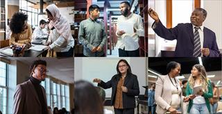 collage depicting faculty of color in various settings