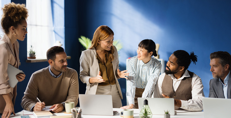 group of professionals talking
