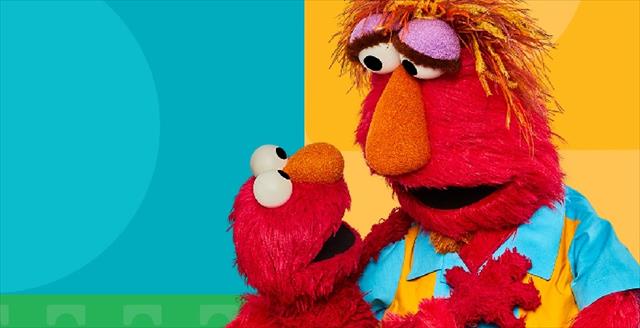 Sesame Street characters against a vibrantly colored background