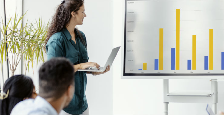 Business meeting and presentation in modern conference room for colleagues