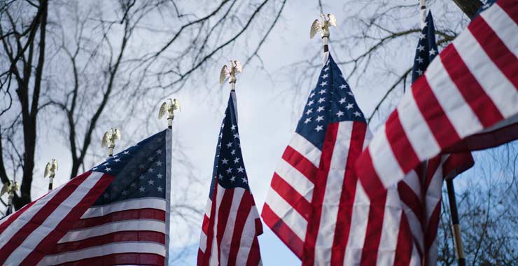A row of American flags