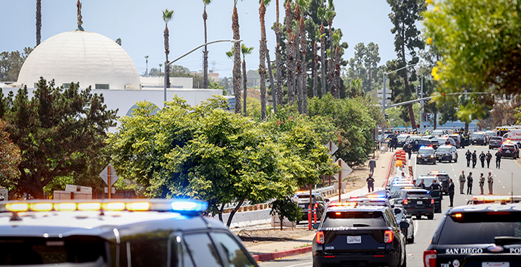 Police and other first responders on scene at the Islamic Center of San Diego.