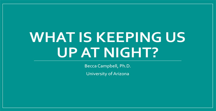 Teal background emblazoned with presentation title, “What is Keeping Us Up at Night?”